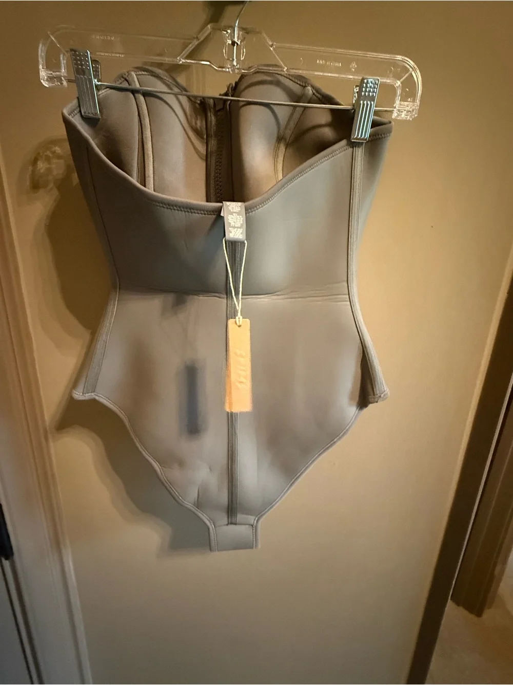 SKIMS Gray Strapless One-Piece with Front Zip